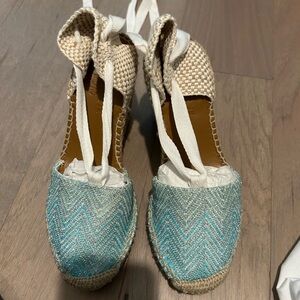 Missoni, light blue scrappy, closed toe espadrilles